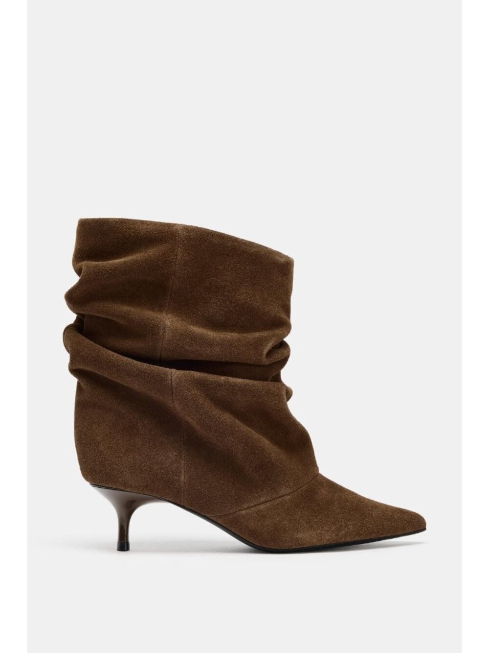 Zara Womens Suede Ankle Boots Bootie EU 41 US 10 Brown Ruched 3100/610 NWT
